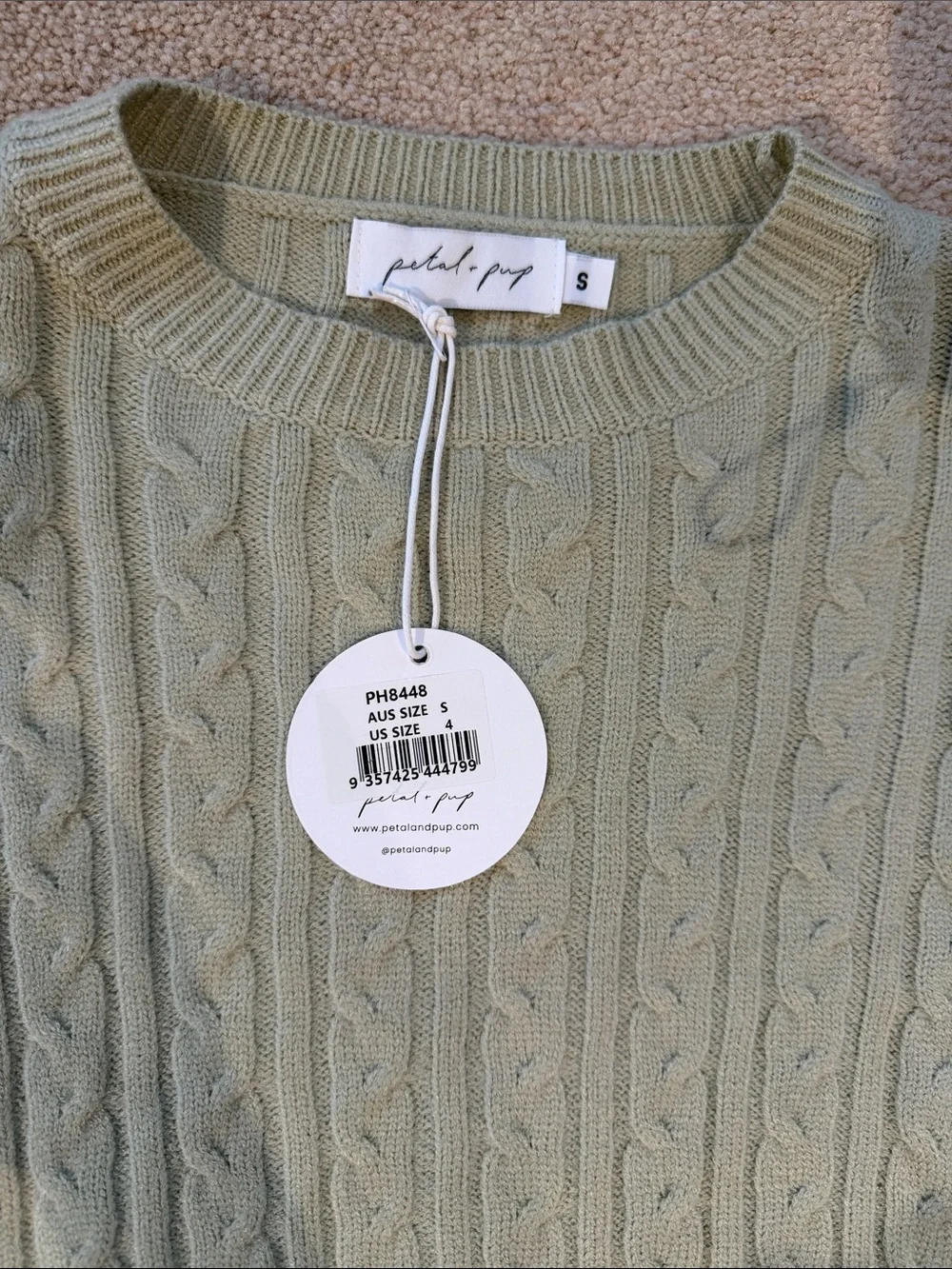 Petal & Pup Sage Green Cable Knit Cropped Sweater Set
